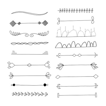 Set of hand drawn decorative borders, dividers. Vector illustration.のイラスト素材