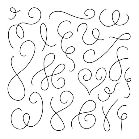 Set of hand drawn doodle curly lines. Vector illustration.のイラスト素材