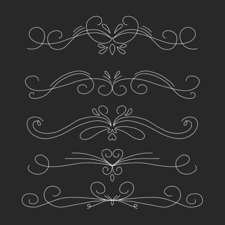 Vector set of calligraphic design elements. Elegant line art design elements for wedding invitations, greeting cards, scrapbooking, print, gift wrap, manufacturingのイラスト素材