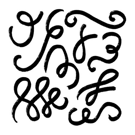 Vector set of calligraphic brush strokes. Black and white.のイラスト素材