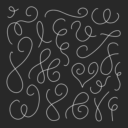 Set of hand drawn curly lines. Vector illustration isolated on black background.のイラスト素材