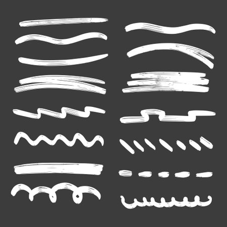 Hand drawn brush strokes set. Vector illustration isolated on black background.のイラスト素材