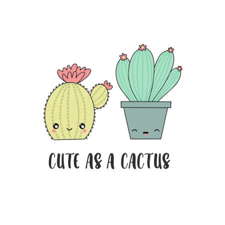 Set of Cute cartoon cactus and succulents drawing. Cacti doodle illustration set. can be used for cards, invitations or like stickerのイラスト素材