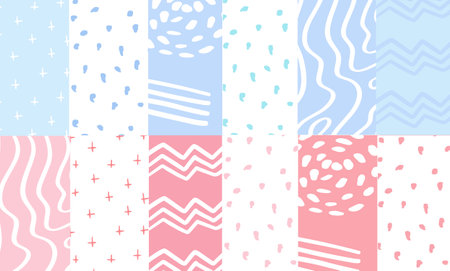 Set of seamless patterns with hand drawn textures. Colorful backgrounds. Vector illustrationのイラスト素材