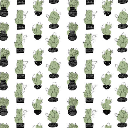 Set of Cute cartoon cactus and succulents drawing. Cacti doodle illustration set. can be used for cards, invitations or like stickerのイラスト素材