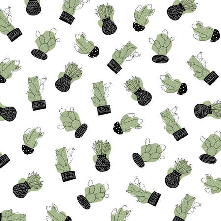 Set of Cute cartoon cactus and succulents drawing. Cacti doodle illustration set. can be used for cards, invitations or like stickerのイラスト素材