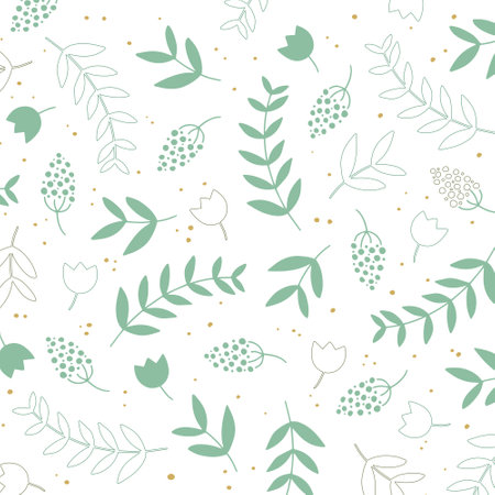 Seamless pattern with branches and leaves. Floral background.のイラスト素材