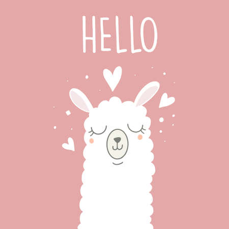 No drama Llama. Cute Llama Illustration. Cute alpaca cartoon character. Can be used for card design, greeting or invitation card, nursery, and other.のイラスト素材