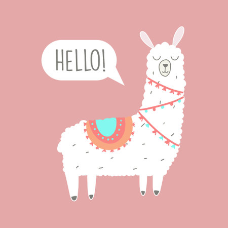 No drama Llama. Cute Llama Illustration. Cute alpaca cartoon character. Can be used for card design, greeting or invitation card, nursery, and other.のイラスト素材