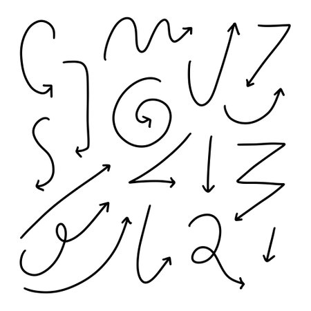 Set of hand drawn arrows. Vector illustration in doodle style.のイラスト素材