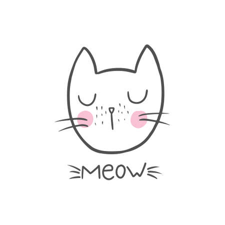Cute Cat Doodle style illustrations. Set of Funny hand drawn cats.のイラスト素材