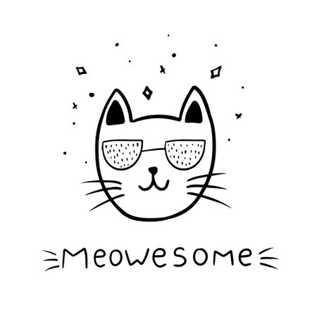 Cute Cat Doodle style illustrations. Set of Funny hand drawn cats.のイラスト素材