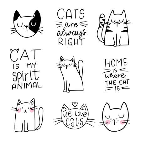 Cute Cat Doodle style illustrations. Set of Funny hand drawn cats.のイラスト素材