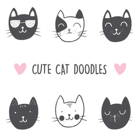 Cute Cat Doodle style illustrations. Set of Funny hand drawn cats.のイラスト素材