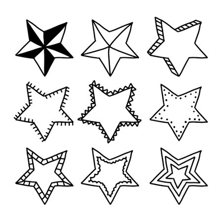 Stars doodle set. Hand drawn star icon. Vector illustrationのイラスト素材