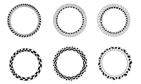 Set of circle frames. Vector illustration in black and white colors.のイラスト素材