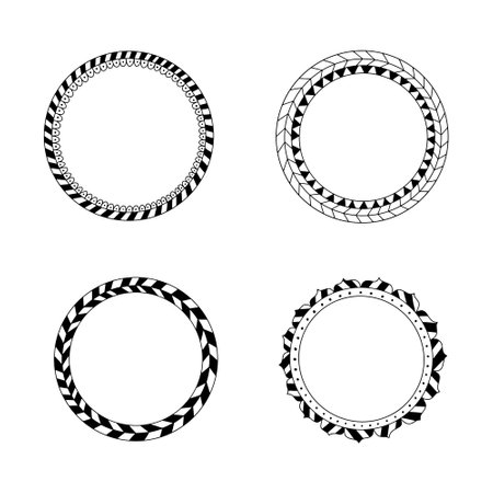 Set of round frames with tire tracks. Vector illustration isolated on white background.のイラスト素材