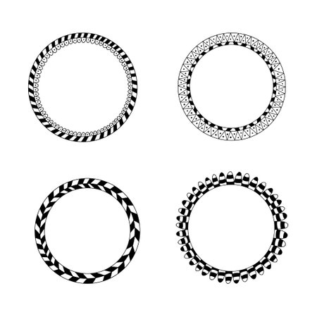 Set of round frames with tire tracks isolated on white background. Vector illustrationのイラスト素材