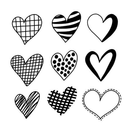 Set of handdrawn hearts. Handdrawn rough marker hearts isolated on white background. Vector illustration for your graphic design.のイラスト素材