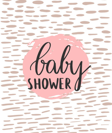 Baby shower. Hand drawn lettering poster. Ink illustration. Modern brush calligraphy. Isolated on white background.のイラスト素材