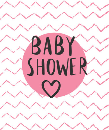 Baby shower invitation card. Cute hand drawn lettering. Vector illustration.のイラスト素材