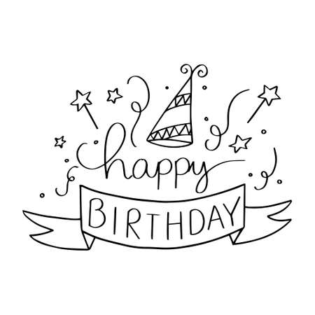 Happy Birthday Lettering Card Design. Happy Birthday Modern Brush Typography lettering. Greeting card. Vector illustration.のイラスト素材