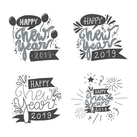 Happy New Year lettering. Can be used for posters, gift cards, etc. Vector illustration. Happy holidays. Holly jolly.のイラスト素材