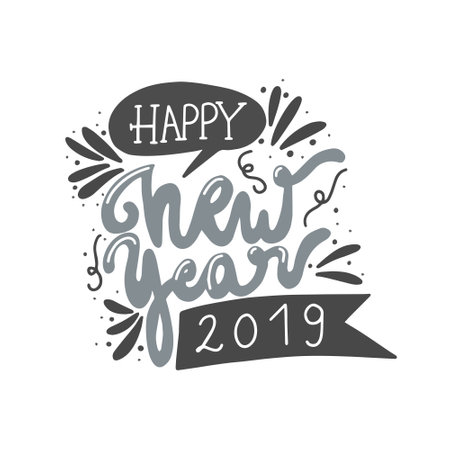 Happy New Year lettering. Can be used for posters, gift cards, etc. Vector illustration. Happy holidays. Holly jolly.のイラスト素材