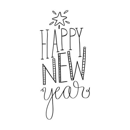 Happy New Year lettering. Can be used for posters, gift cards, etc. Vector illustration. Happy holidays. Holly jolly.のイラスト素材