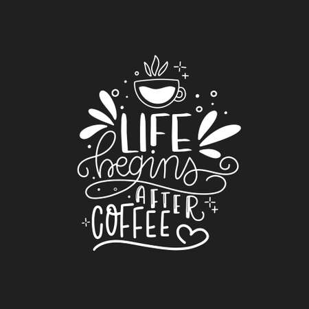 Coffee is a hug in a mug. Coffee lettering typography. Hand drawn lettering phrase. Modern motivating calligraphy decor. Scrapbooking or journaling card with quote.のイラスト素材