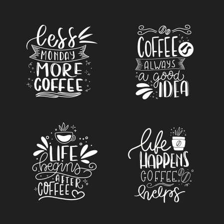Coffee lettering typography. Hand drawn lettering phrase. Modern motivating calligraphy decor. Scrapbooking or journaling card with quote.のイラスト素材