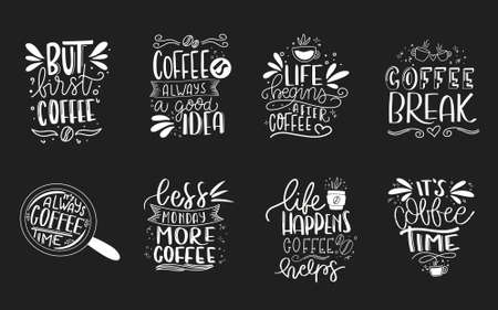 Coffee is a hug in a mug. Coffee lettering typography. Hand drawn lettering phrase. Modern motivating calligraphy decor. Scrapbooking or journaling card with quote.のイラスト素材