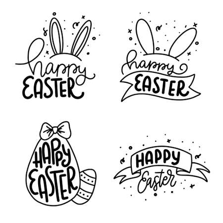 Hand written Happy Easter doodle phrases. Modern Hand drawn calligraphy Happy Easter.のイラスト素材