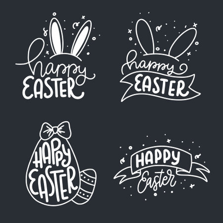 Hand written Happy Easter doodle phrases. Modern Hand drawn calligraphy Happy Easter.のイラスト素材