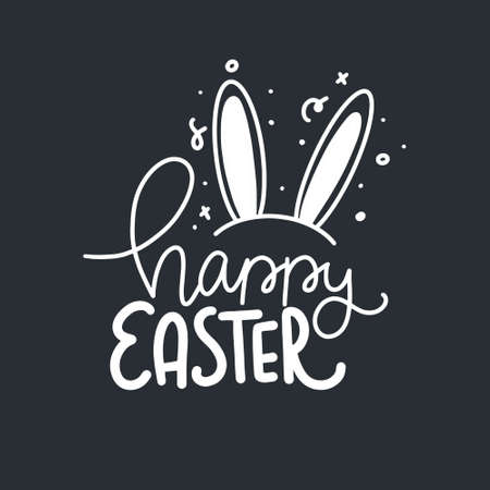 Hand written Happy Easter doodle phrases. Modern Hand drawn calligraphy Happy Easter.のイラスト素材