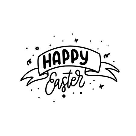 Hand written Happy Easter doodle phrases. Modern Hand drawn calligraphy Happy Easter.のイラスト素材