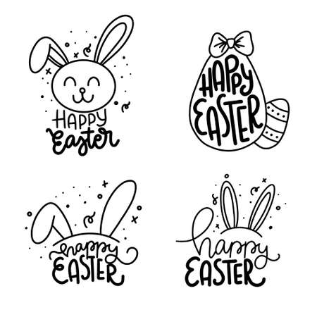 Hand written Happy Easter doodle phrases. Modern Hand drawn calligraphy Happy Easter.のイラスト素材