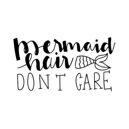 Set of cute mermaid card. Hand drawn Cute inspirational Mermaid quotes. Typography lettering. Mermaid hair don't care.I'm a mermaid.のイラスト素材
