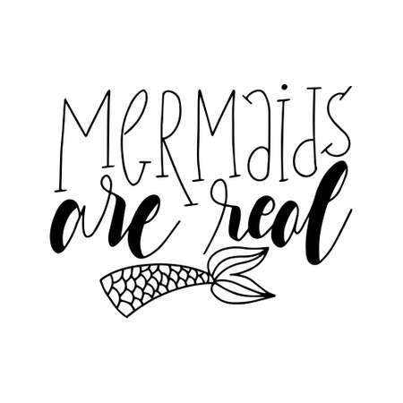 Set of cute mermaid card. Hand drawn Cute inspirational Mermaid quotes. Typography lettering. Mermaid hair don't care.I'm a mermaid.のイラスト素材