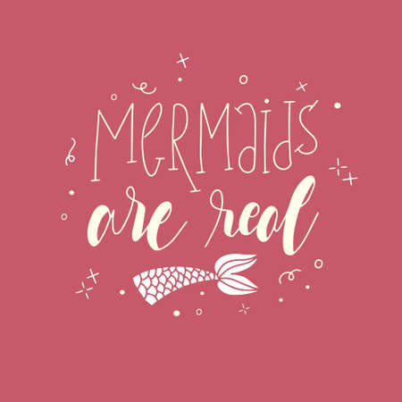Set of cute mermaid card. Hand drawn Cute inspirational Mermaid quotes. Typography lettering. Mermaid hair don't care.I'm a mermaid.のイラスト素材