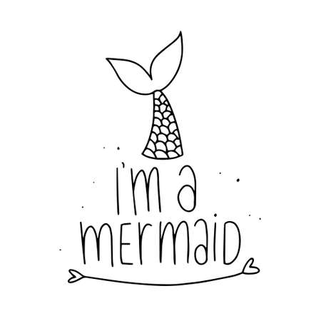 Set of cute mermaid card. Hand drawn Cute inspirational Mermaid quotes. Typography lettering. Mermaid hair don't care.I'm a mermaid.のイラスト素材