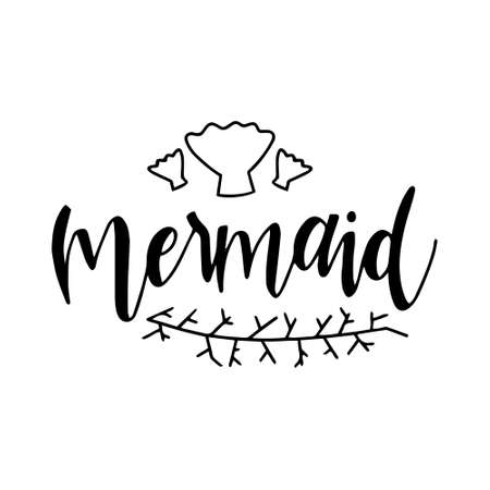 Set of cute mermaid card. Hand drawn Cute inspirational Mermaid quotes. Typography lettering. Mermaid hair don't care.I'm a mermaid.のイラスト素材