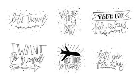Hand drawn adventure and traveling phrase. Motivational inspirational travel quote. Can be used for home decoration, mug print, wall poster, card print, and other.のイラスト素材
