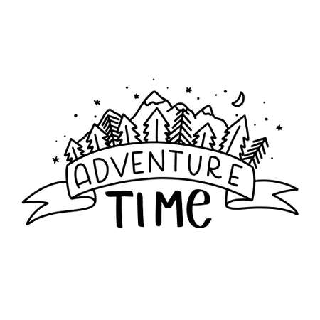 Hand drawn adventure and traveling phrase. Motivational inspirational travel quote. Can be used for home decoration, mug print, wall poster, card print, and other.のイラスト素材