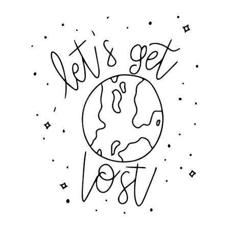 Hand drawn adventure and traveling phrase. Motivational inspirational travel quote. Can be used for home decoration, mug print, wall poster, card print, and other.のイラスト素材