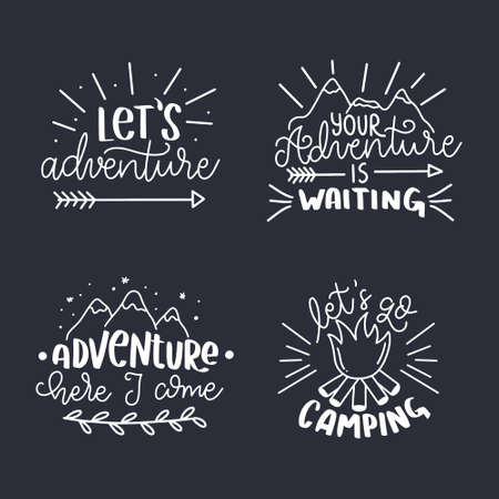 Hand drawn adventure and traveling phrase. Motivational inspirational travel quote. Can be used for home decoration, mug print, wall poster, card print, and other.のイラスト素材