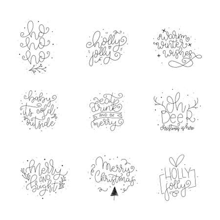 Merry Christmas. Set of Cute Merry Christmas card designs. Typography design postcard. Can be used for banners, invitations, greeting cards, postcards, gifts and others.のイラスト素材