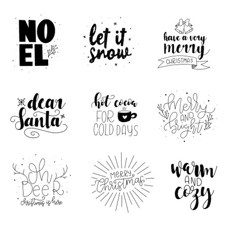 Merry Christmas. Set of Cute Merry Christmas card designs. Typography design postcard. Can be used for banners, invitations, greeting cards, postcards, gifts and others.のイラスト素材