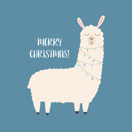 Cute alpaca with Christmas garland. Vector illustration.のイラスト素材