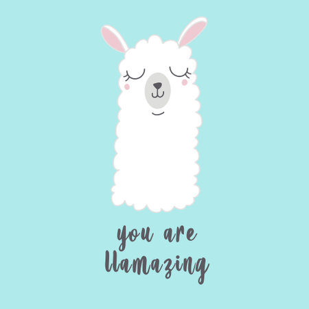 Cute hand drawn llama with lettering. Vector illustration.のイラスト素材